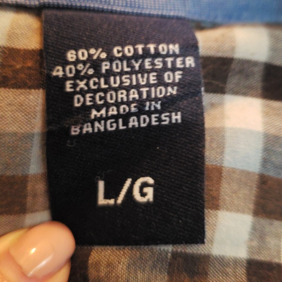 Chaps blue plaid button down long sleeve top - Picture 4 of 4